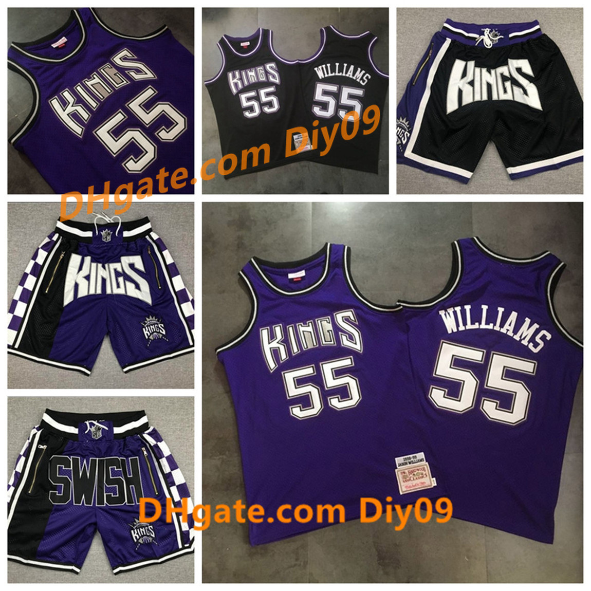 

Jason 55 Williams Sacramento Kings Throwback Basketball Road Swingman Jersey Mitchell & Ness Hardwood Classics Shorts, Black;red