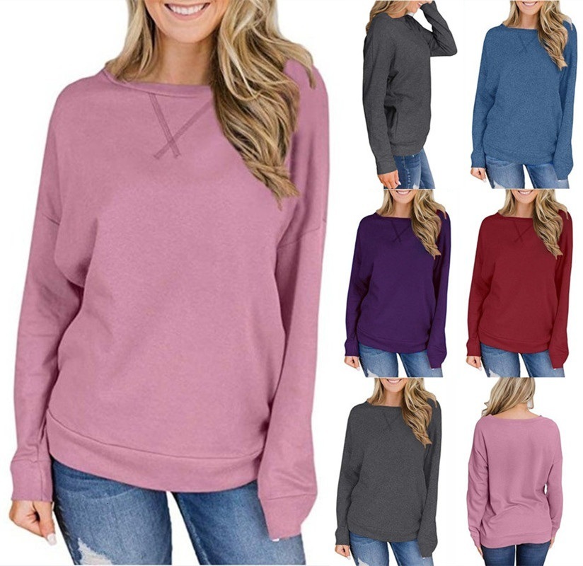 

2021 New Winter Spring Tshirt Womens Casual Solid Shirts O-neck Long Sleeve Top Loose T-shirt Basic Clothing Camisas De Moda Mujer R6gx, Blue