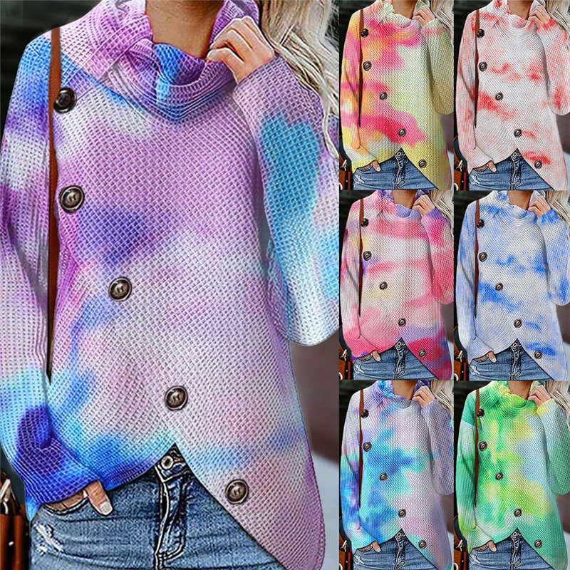 

2021 New Camisola Malha Vintage Gola Alta Para Mulheres Com Patchwork Boto Outono Blusa De Manga Comprida Casaco Novo Design Tops Yhom, 7 color