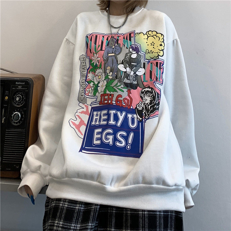 

2021 New Wholesale Speed Oversized Sweatshirt for Teenage Girls Japanese Anime Style Letters Printed Tops of Vintage Harajuku Fashion Winter, Gray