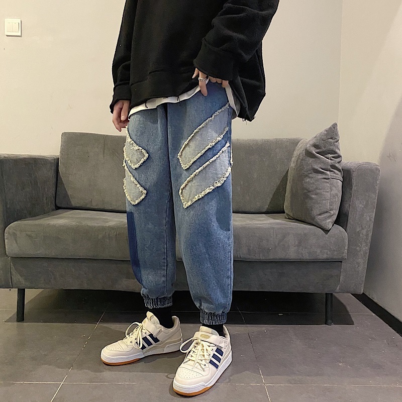 

2021 New Men's Blue/black Color Leisure Casual Baggy Homme Cargo Pocket Wash Jeans Haren Pants Tide Big Size Trousers M-5xl 5hy0