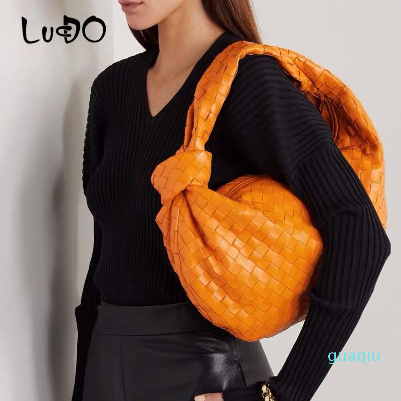 

Evening Bags Weave Real Leather Knit Shoulder Genuine Knot Bag Manual Large Volume Woman High-quality Luxury Designer Totes, Apricot