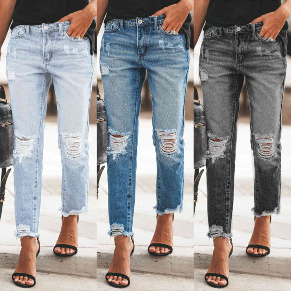 

2021 summer new denim style hole net red women's casual, Blue
