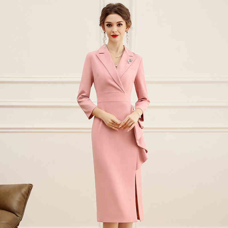 

Casual Dresses Zhili with coat dress women' autumn and winter pink feminine temperament Long Ruffle Skirt XOO7