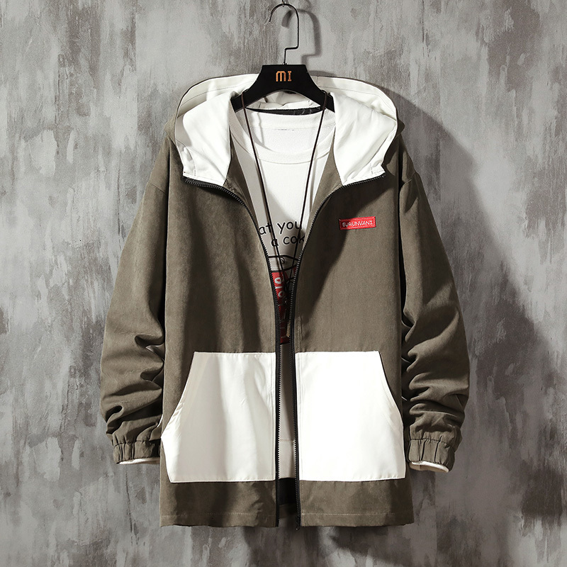 

2021 New Male Spring Windbreaker Men's Patchwork Jacket Sun Protection Clothing Coats Jackets Men Hooded Outwear 66QX, Green