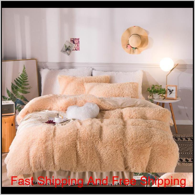 

Solid Color Luxury Plush Shaggy Bedding Set Warm Soft Twin  King Size Duvet Cover Set Pompoms Ruffles Bedskirt Pillowcases 1012 B Zvyqi