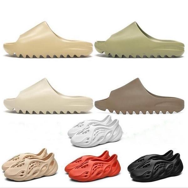

Cheap 2020 Kanye West Slippers With Foam Runner Desert Sand Triple Black Bone White Resin Slides Sandal Mens Slippers