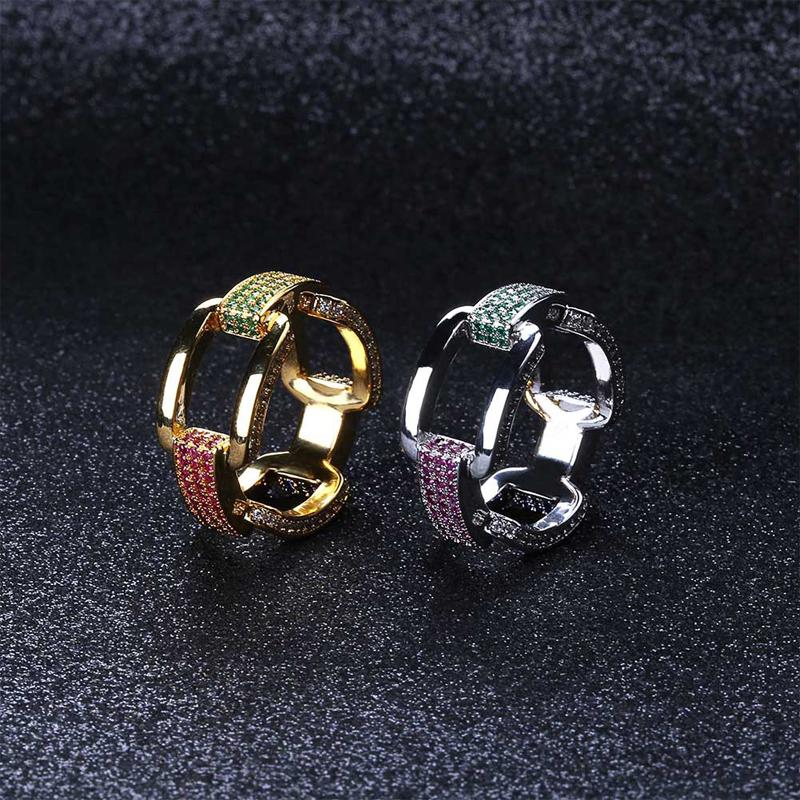 

Hoop & Huggie Luxury Jewelry 7 8 9 10 11 Inch Hip Hop Combine Chain Rings Multi Color Square Cubic Zirconia Men's Ring Party Gift