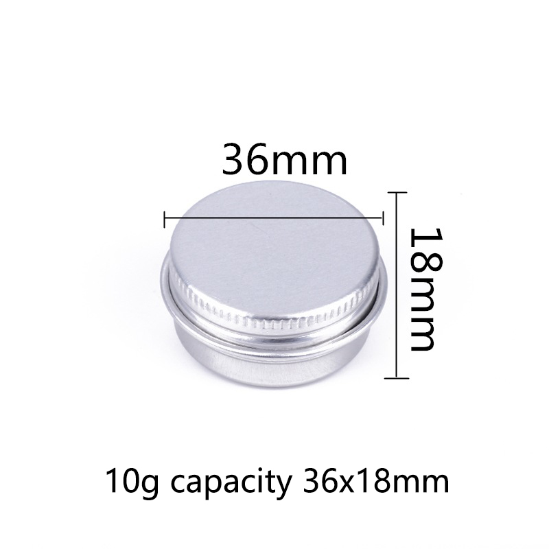 

10g Capacity 36x18mm Empty Refillable Bottles Aluminum Round Tin Lip Blam Box Silver Cream Case Screw Thread Lid Lipgloss Container 1338