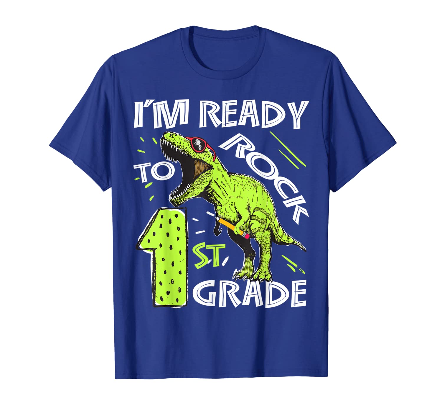 

I'm Ready To Rock 1st Grade Dinosaur Shirt Kids Boys, White;black