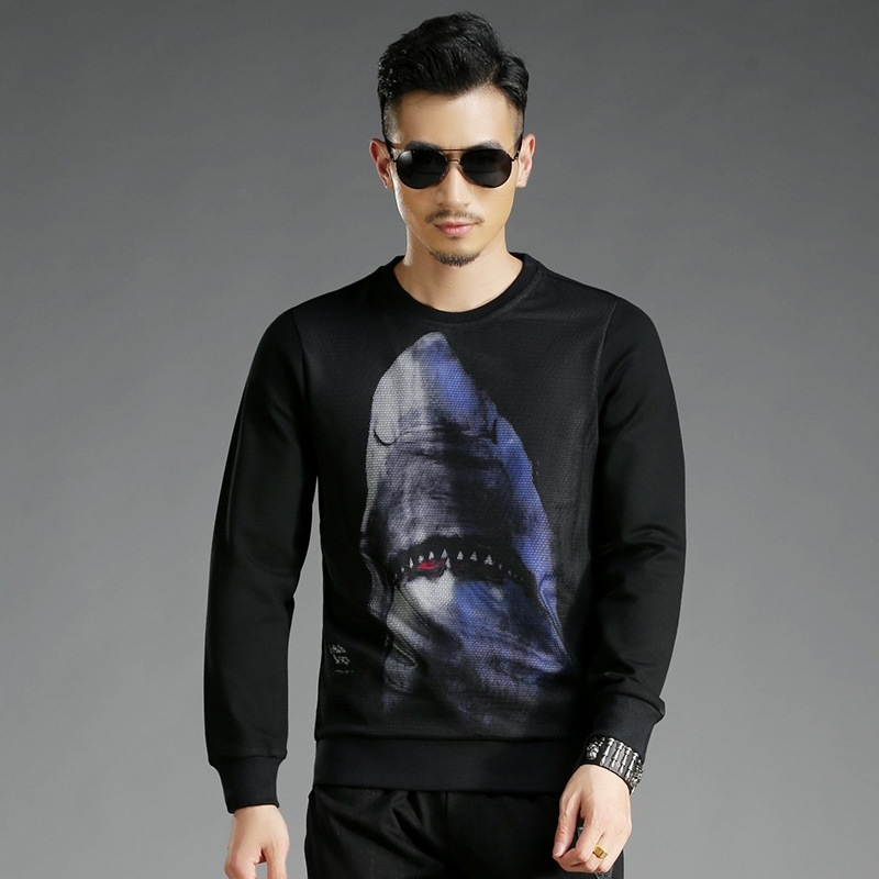 

Fashion brand screen printed sweater slim round neck autumn and winter men's bottoms 2901, Black
