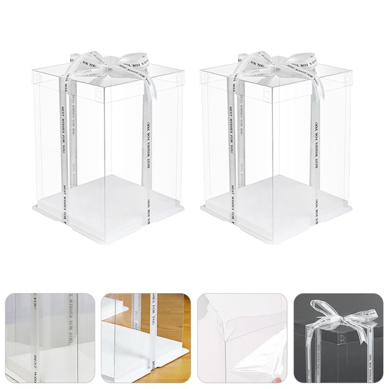 

Gift Wrap 2pc Clear Cake Box Carrier Wedding Birthday Party Packing Boxes