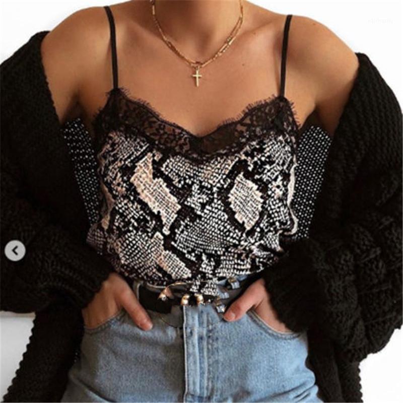 

Women' Tanks & Camis 2021 Leopard Snake Print Camisole Top Lace V-Neck Spaghetti Strap Women Summer Fashion Casual Loose Vest Streetwear Cl