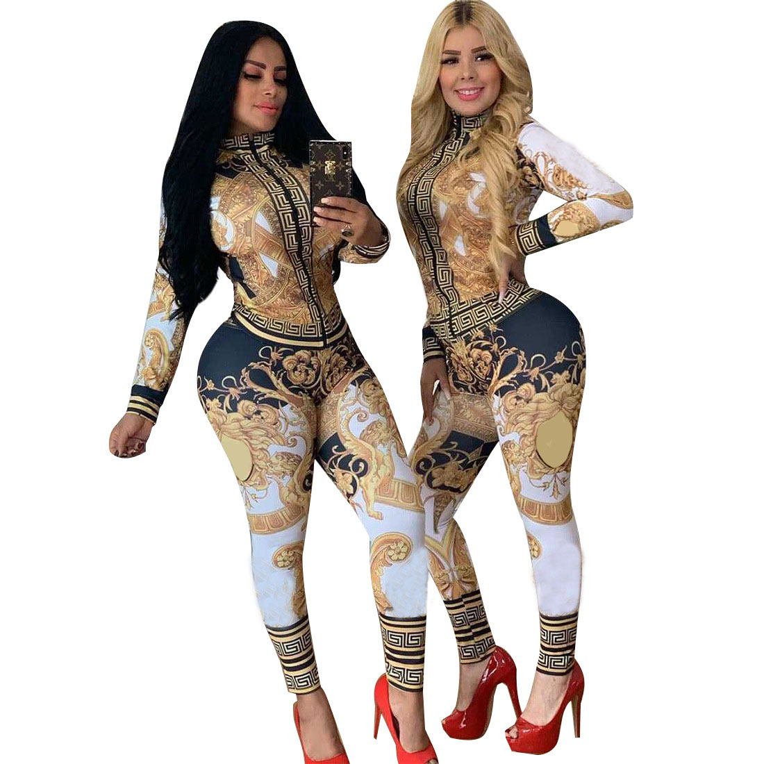 

2022 Fashion Women Fashion 2pcs Suits Outfits Jacket Tracksuits Casual Sport Sweatshirts Pants Oversized S-5XL, Gold