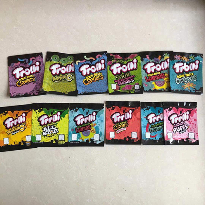 

12 Types NEW hot medicated mylar bag trolli trrlli Errlli edibles Gummies packaging smell proof resealable zipper pouch 600mg custom logo