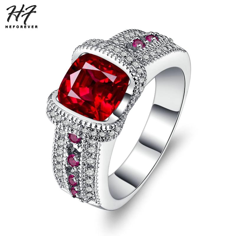 

Wedding Rings Romantic Geometric Red Crystal Ring For Women White Gold Color Rose +CZ Fashion Jewelry YG012, Slivery;golden