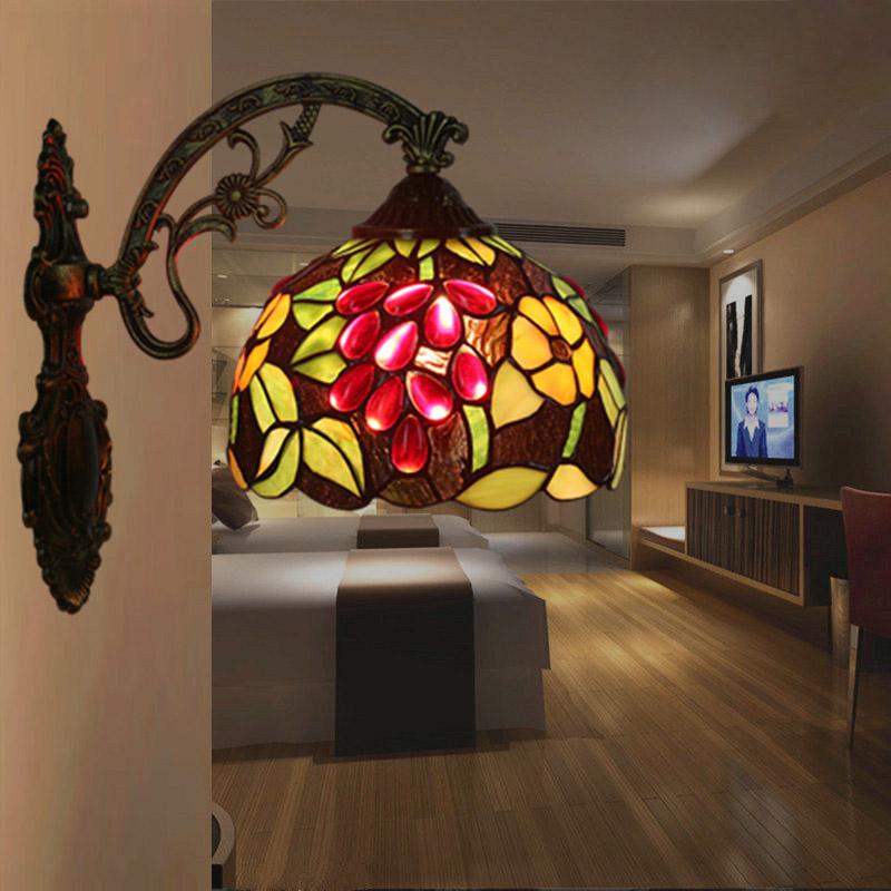 

Wall Lamps European Vintage Stained Glass Grapes Stairs Corridor Balcony Bathroom Mirror Light Bedside Sconce