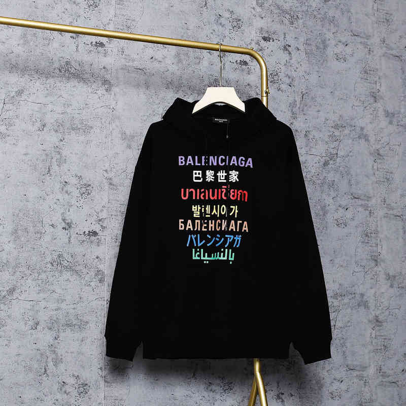 

Designer Fashion Balencaigas Hoodies 2022 Latest Seven Language Classic Hooded Pullover, Black