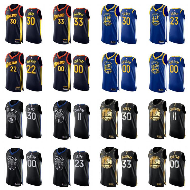 

Stitched NBA jersey Golden State Warriors 30 Steph Curry 11 Thompson 22 Wiggins 33 Wiseman custom any name number City player edition Jersey, Black;red