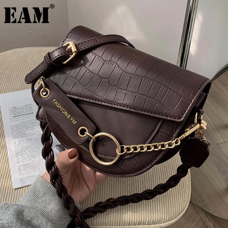 

[EAM] Women New Saddle Vintage Quality PU Leather Flap Personality All-match Crossbody Shoulder Bag Fashion Tide 2021 18A1109, Beige