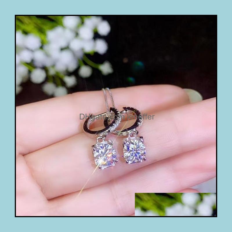 Dangle & Chandelier Earrings Jewelry 5*5Mm Gem Glitting Moissanite Gemstone Dangling Earring Pendant For Women 925 Sterling Sier Girl Birthd-image-745821251