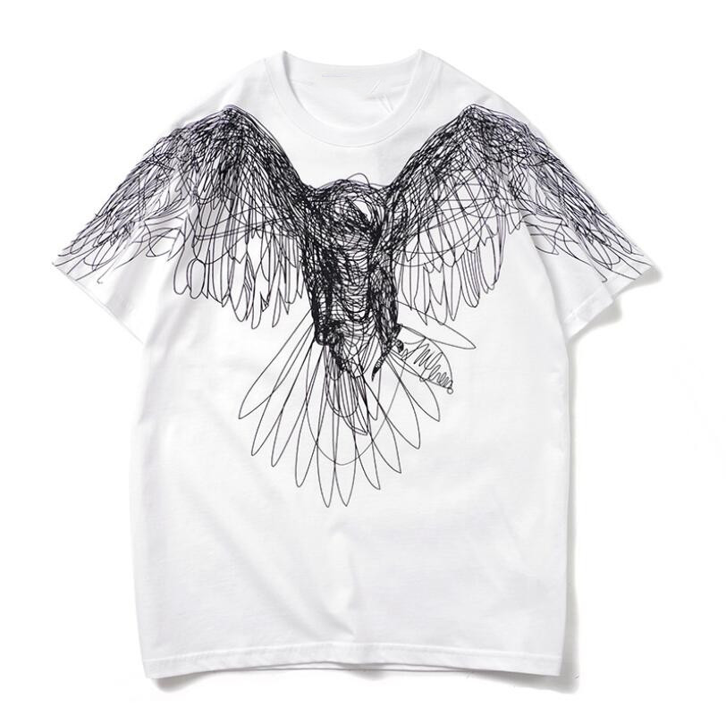 

2021 Summer new Men Sketch line flying eagle 3D printing T-shirts fashion short sleeve Casual cotton Tshirts men women Tops w26, White