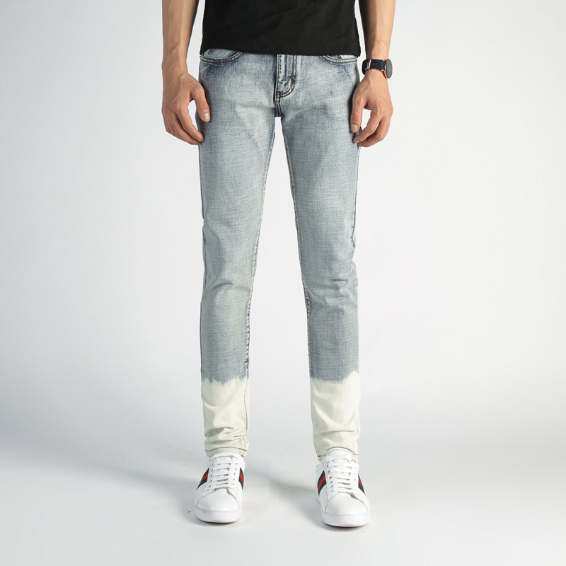 

2021 New Men's Male Trousers High Street Tide Brand Summer Mens Gradient Color Slim Denim Jeans Youth Light Pants 103 Cyih, Sky blue