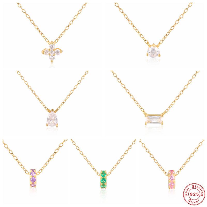 

Other GS 925 Sterling Silver Purple Green Zircon Beads Pendant Necklaces For Women Water Drop White Crystal Charm Choker Jewelry