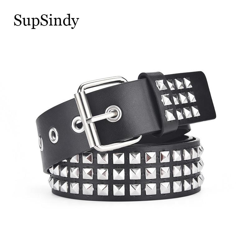 

Belts SupSindy Men Belt Punk Geometric Rivet Pin Buckle PU Leather For Women Jeans Waistband Rock Motorcycle Hip Hop Male Strap, White