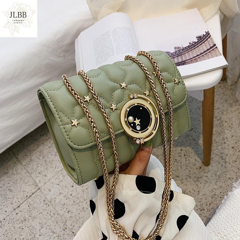 

2021 Fashion Shoulder Bag Woman PU Leather Flap Chains Diamonds Star Crossbody Bag Versatile Solid Travel Purses And Handbags, Black