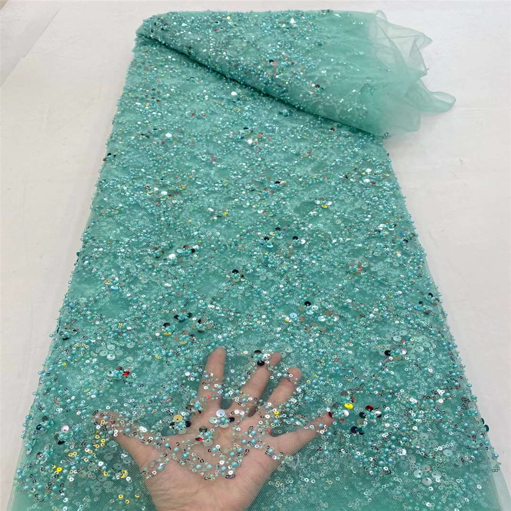 

Onion Luxury Embroidery French Mesh Lace Fabric Latest African Handmade Beaded Tulle For Wedding Sewing