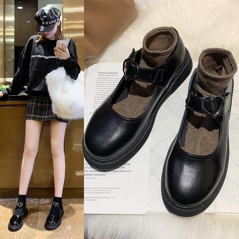 

Dress Shoes Mary Jane Wholesale Korean Version Of The One-line Shallow Buckle Patent Leather British Style Students Matching Small, Black light