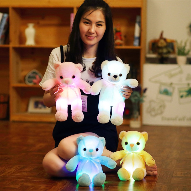 

30cm 50cm bow tie teddy bear luminous bear doll with built-in led colorful light luminous function Valentine's day gift plush toy 251 U2