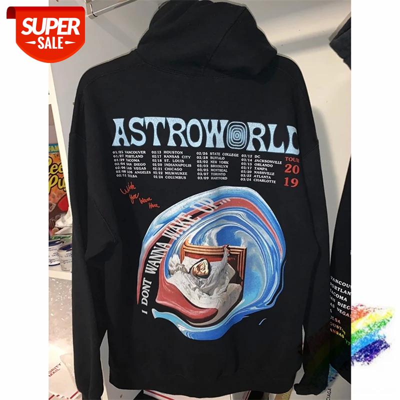 

Travis Scott Astroworld I Don't Want To Wake Up tour Hoodie Women Men high Quality Thick Washed Do Old Mens Pullover #O82r, Black