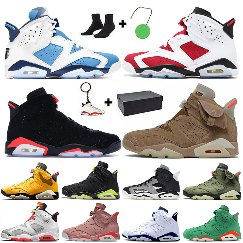 

With Box Jumpman 6 UNC 6s Mens Basketball Shoes Trainers 2021 Travis Scotts British Khaki Carmine Infrared Electric Green Sports Sneakers Midnight Navy, D54 40-47