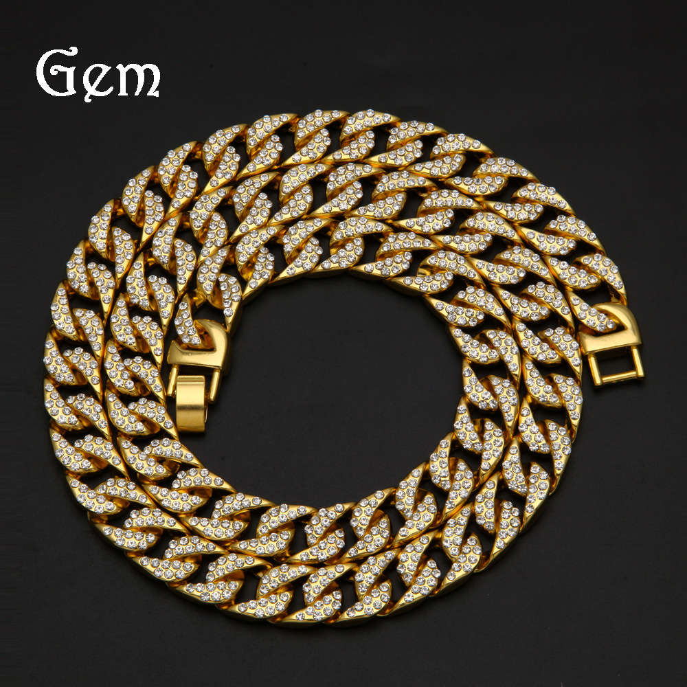 

Men's diamond necklace hiphop high quality full diamond Cuban chain focuses on hip hop jewelry
