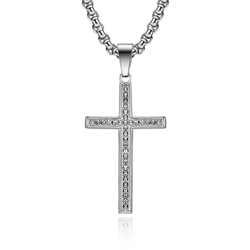 

Pendant Necklaces Simple Cross Necklace Crystal Stainless Steel For Men Him Religious Jewelry Chain 24inch