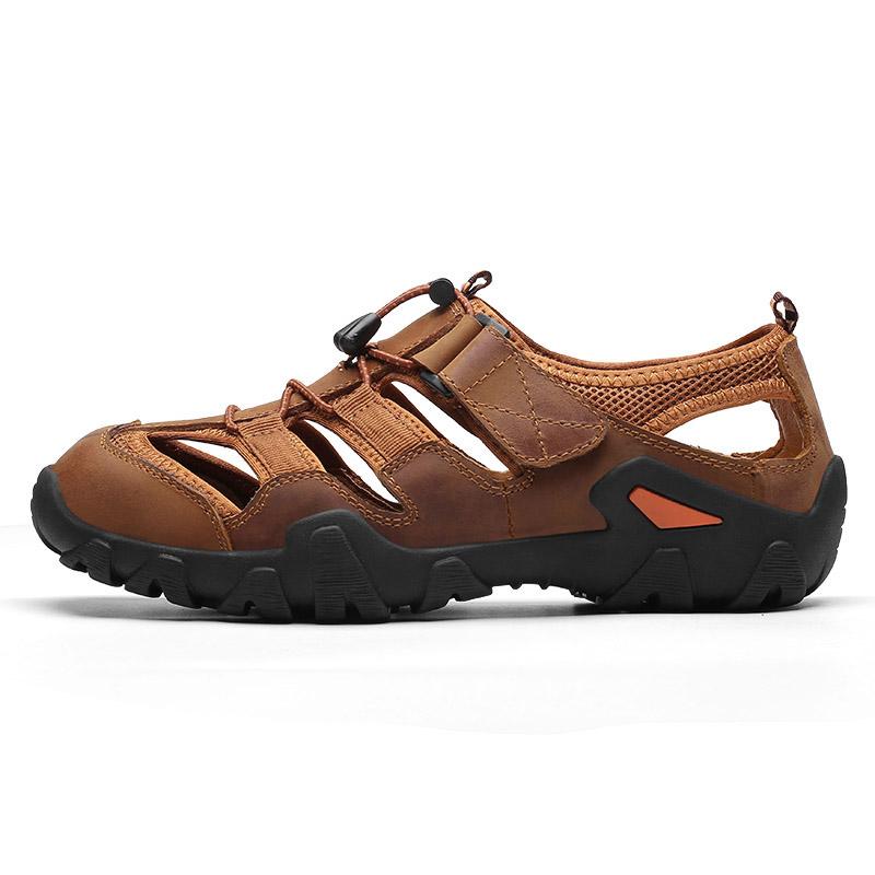 

Cow Genuine Leather Men Sandals Summer for Beach Male Shoes Roman Style Mens Gladiator Sandal Plus Size 38-48, Black