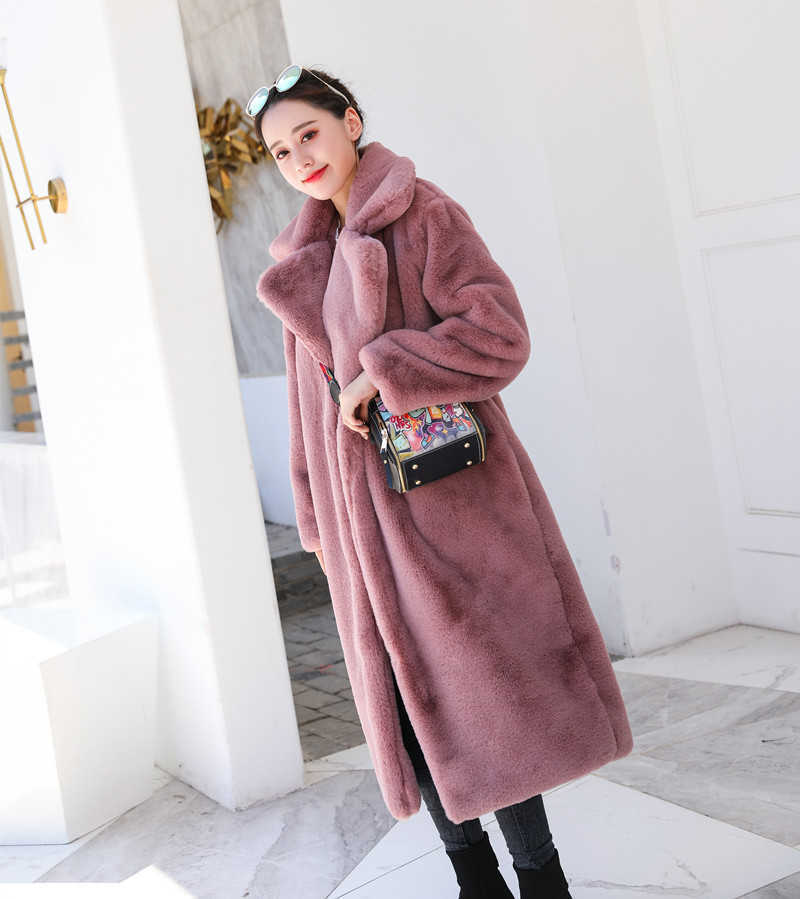 

winter female models imitation rabbit fur loose lapels thick warm large size women' plush jacket Covered Button 210603, Creamy-white
