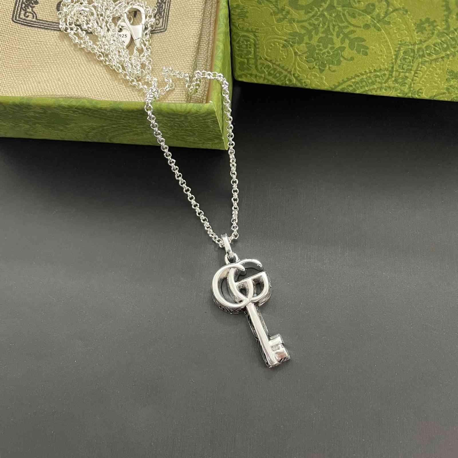 

double key necklace made of old Thai silver letter carved pattern pendant couple's clavicle chain Black Friday Deals