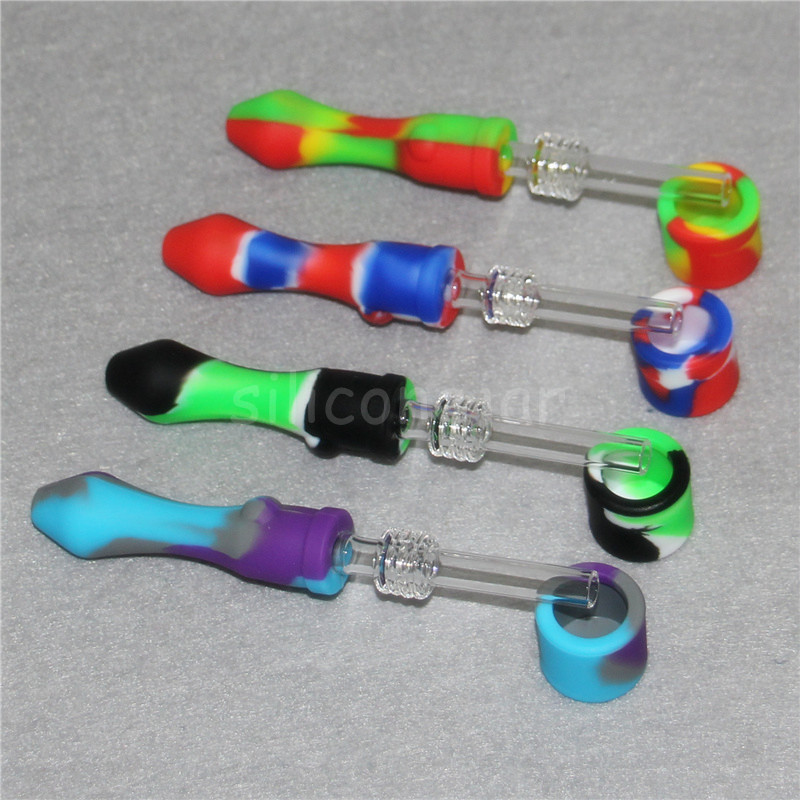 

Portable Hookahs Silicone Nectar with GR2 Titanium Nail&Quartz Bangers 10mm Concentrate Dab Straw Mini Glass Water Pipes Silicon Oil Rigs