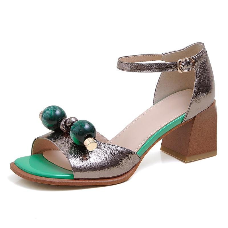 

Sweet Brand Design Buckle Ladies Shoes Genuine Leather Thick Heels Pumps Summer Newest Retro Wedding Office Shoes Woman, Black