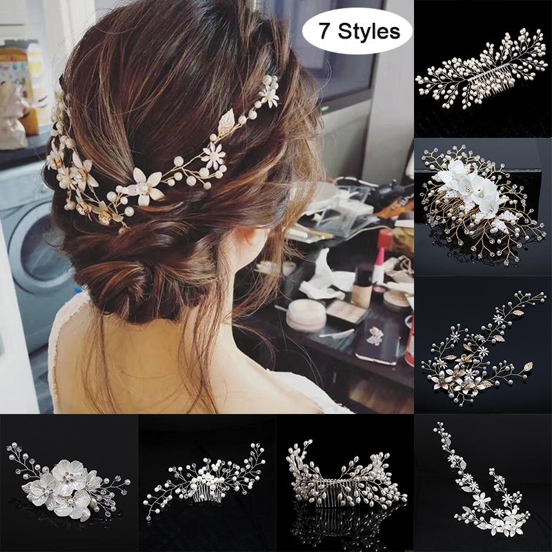 

Fashion Wedding Elegant Crystal Bride Hair Comb Headwear Flashing Ornaments Rhinestone Pearl Bridal Hair Accessories Jewelry