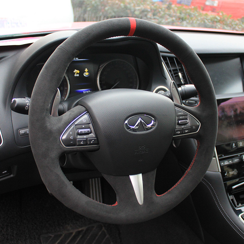 

DIY custom leather suede hand stitched car interior steering wheel cover For Infiniti QX60 Q70 Q50L G25 FX37 car wheel cover