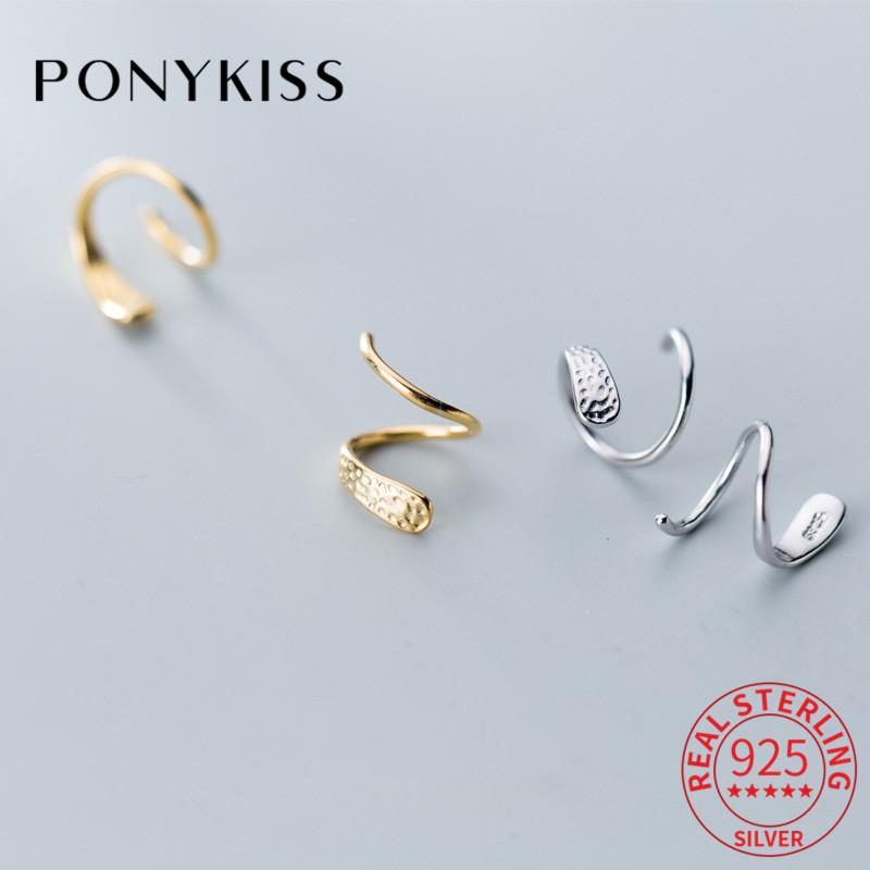 

Hoop & Huggie PONYKISS 925 Sterling Silver Chic Wave Spiral Geometric Line Cross Earrings Women Party Simple Accessory Delicate Gift