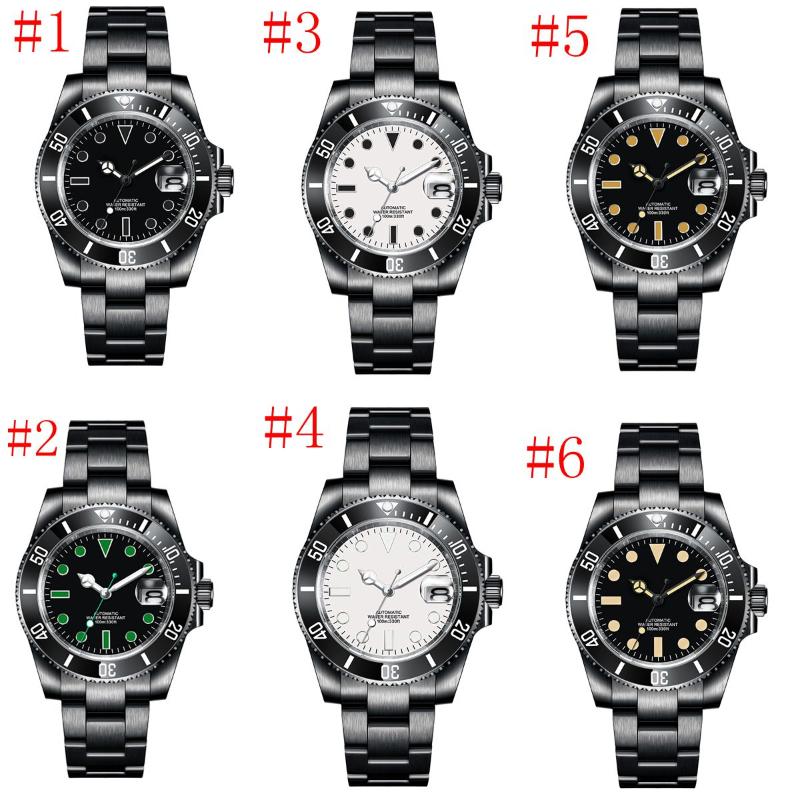 

Wristwatches Luxury Sapphire Crystal Black PVD Men Watch Automatic Mechanical Watches Ceramic Bezel 10Bar Swim Date Male Clock, No.2