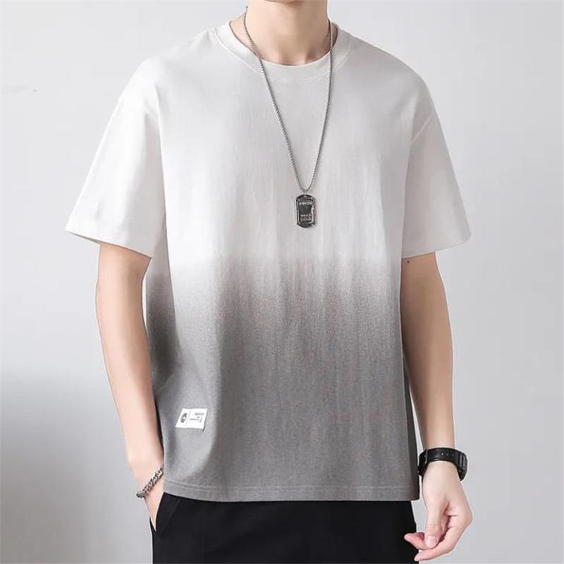 

Men's T-Shirts Casual Korean Fashion Gradient Loose Top O-neck Cotton Tshirt Male Short Sleeved Summer Pullover 2022 Arrival, White;black