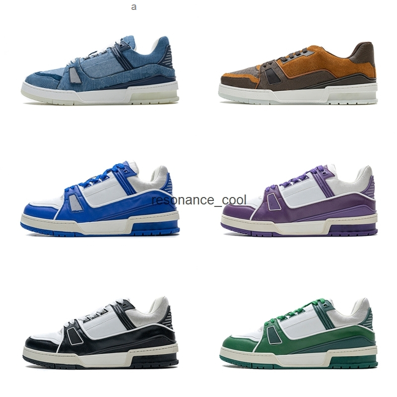 

Mens 20ss Trainer Orange Blue Denim Purple Brown Green Black Fashion Trainers Designer Sneakers Genuine Leather Casual Shoes for Male, Shown