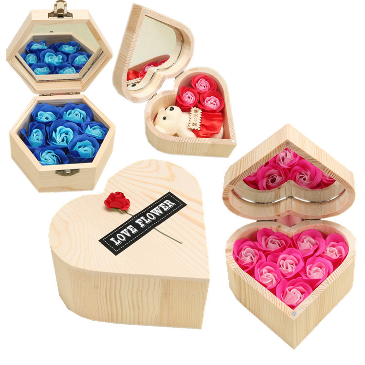 

Rose wooden box Valentine's Day for girlfriend soap flower Boxsoap gift