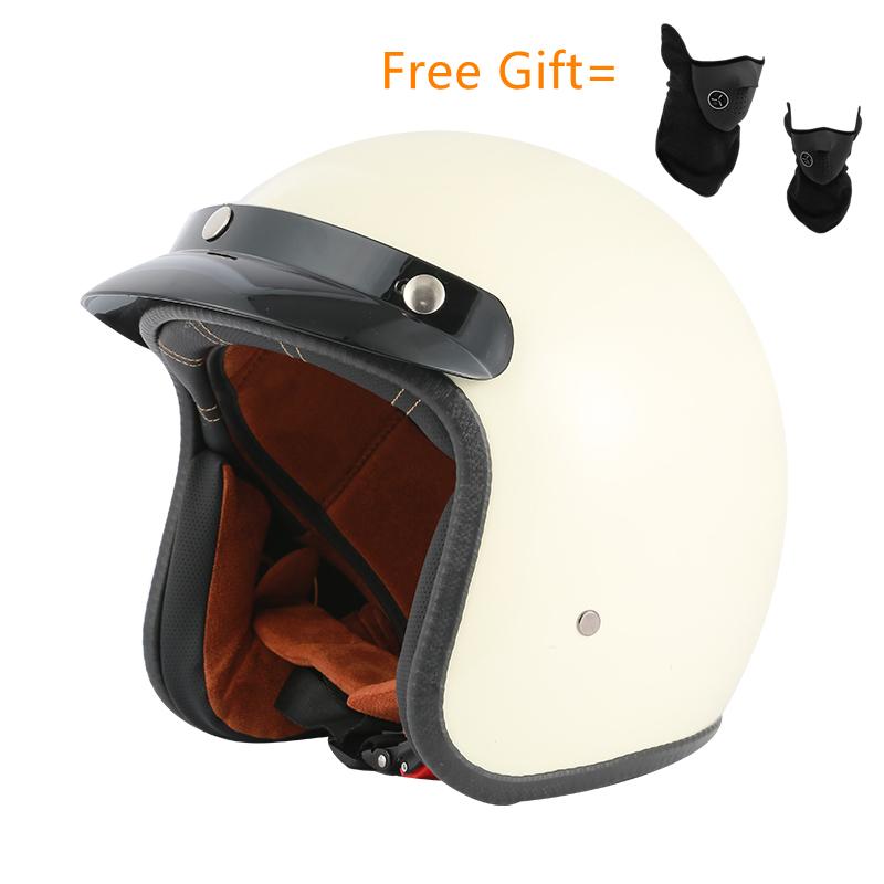 

Motorcycle Helmets Solid White Half Casque Moto Capacete Helmet Vintage High Quality 3/4 Open Face Scooter Dot Free Gift